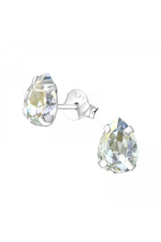 Sterling Silver Pear Ear Studs With Genuine Crystals - SS