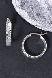 Sterling Silver Diamond Cut Hoop Earrings - SS