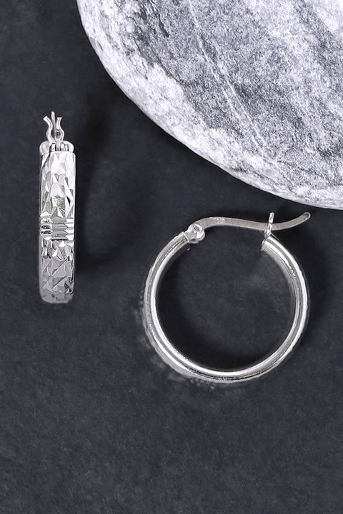Sterling Silver Diamond Cut Hoop Earrings - SS