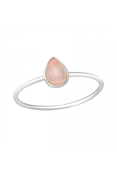 Sterling Silver Pear Ring With Rose Quartz - SS