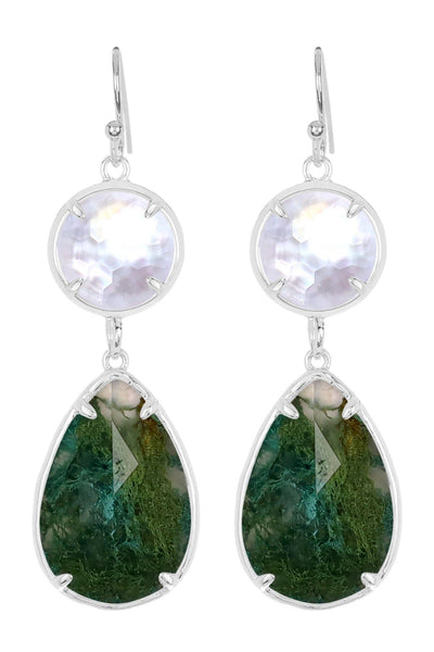 Moss Agate With Pearl Drop Earrings - SF