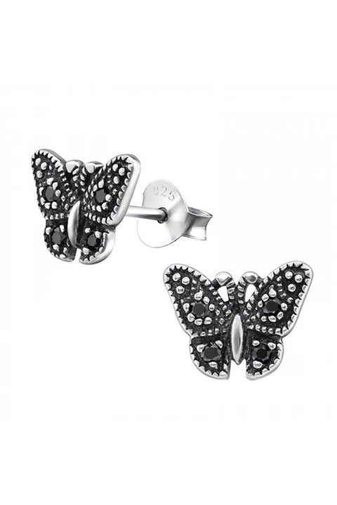 Sterling Silver Butterfly Ear Studs With Cubic Zirconia - SS