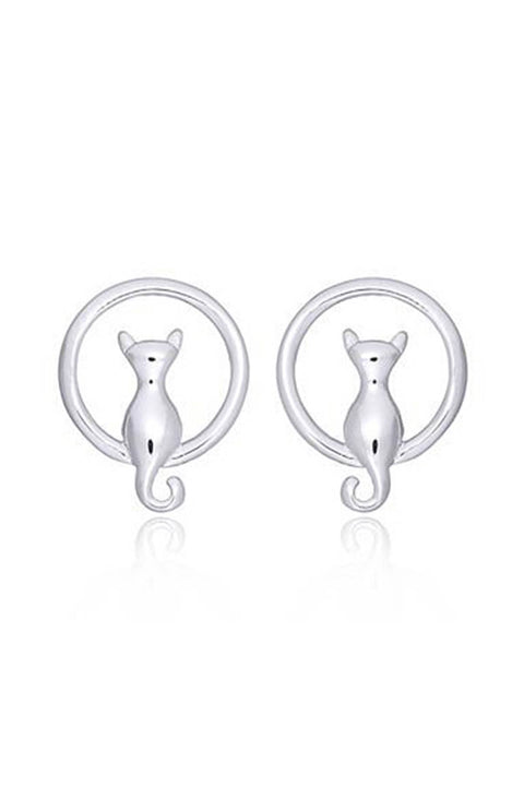 Sterling Silver Kitty Cat Post Earrings - SS