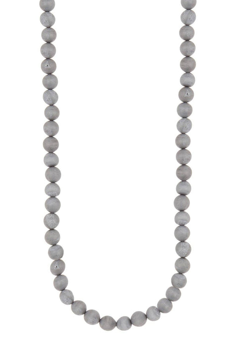 Gray Druzy Quartz Mala Beads Necklace - SF