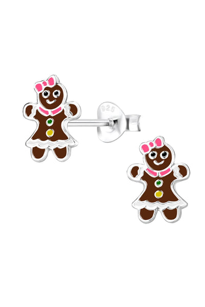Sterling Silver Gingerbread Cookie Post Earrings - SS