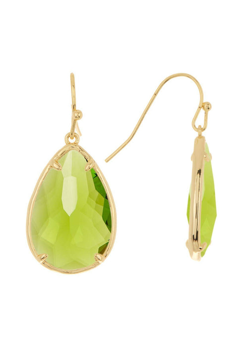 Peridot Crystal Pear Cut Drop Earrings In Gold - GF