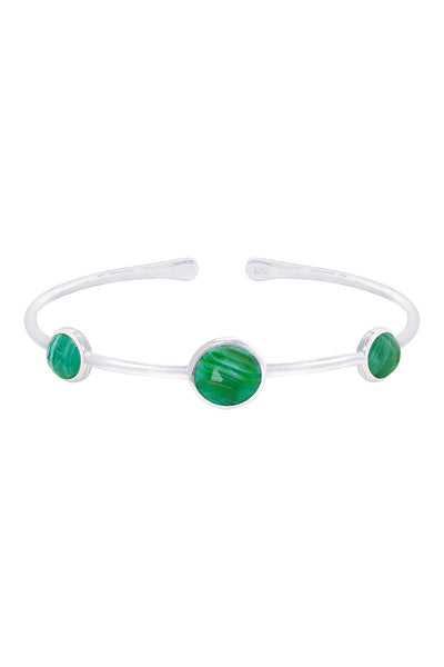 Green Lace Agate Cuff Bracelet In Silver - SF
