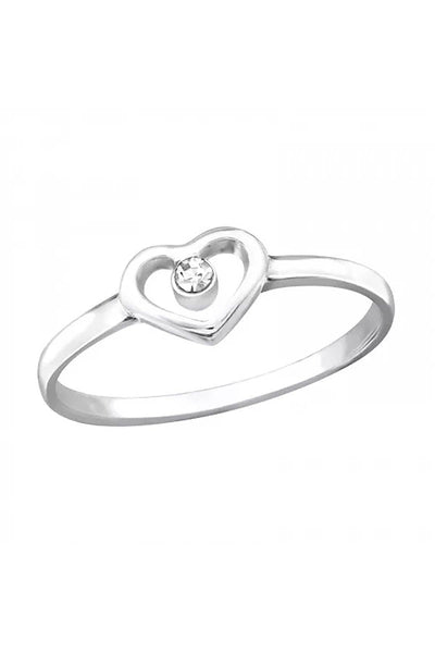 Sterling Silver Heart Ring With Crystal - SS