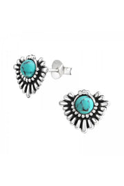 Sterling Silver Bali Ear Studs With Imitation Stone - SS