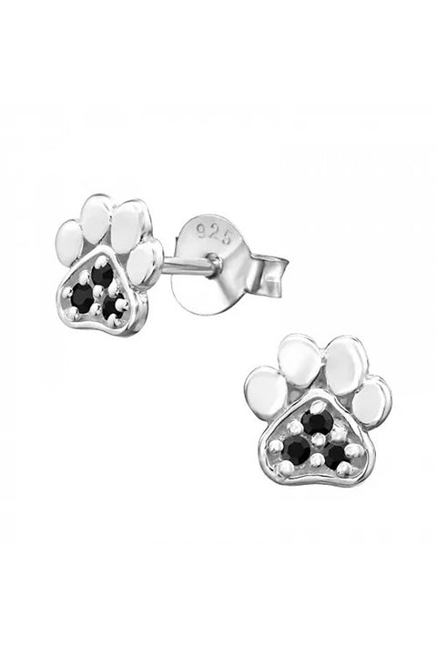 Sterling Silver Paw Print Ear Studs With Cubic Zirconia - SS