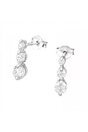 Sterling Silver Hanging Ear Studs With Cubic Zirconia - SS