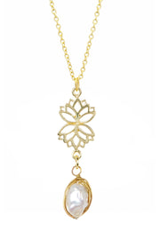 Lotus & Pearl Pendant Necklace - GF
