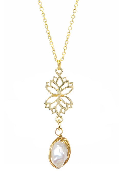Lotus & Pearl Pendant Necklace - GF