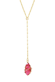 Raspberry Crystal Wire Wrapped Y Necklace - GF