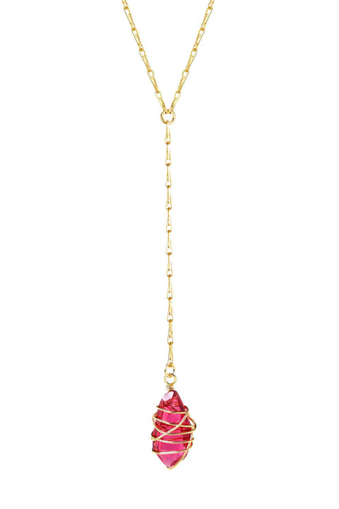 Raspberry Crystal Wire Wrapped Y Necklace - GF