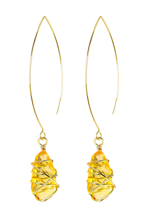 Lemon Crystal Wire Wrapped Threader Earrings - GF