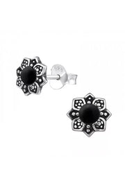 Sterling Silver Flower Ear Studs With Semi Precious - SS