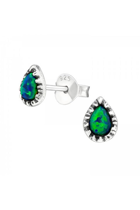 Sterling Silver Pear Ear Studs With Opal - SS