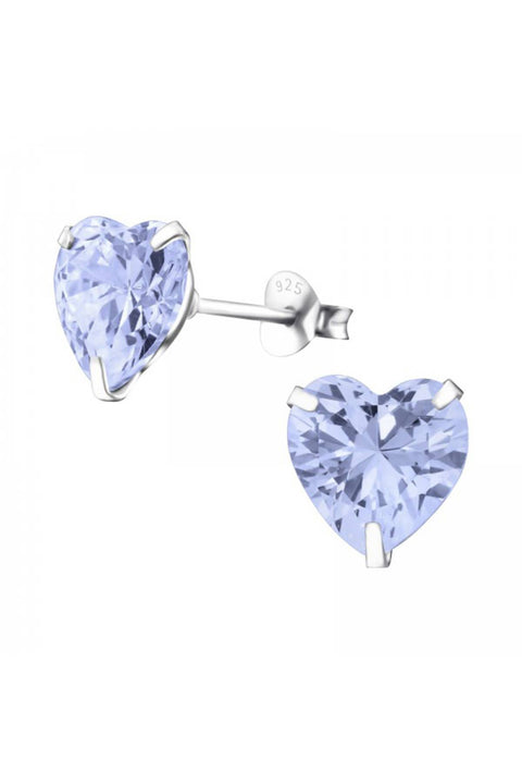 Sterling Silver Heart 9mm Ear Studs With Cubic Zirconia - SS