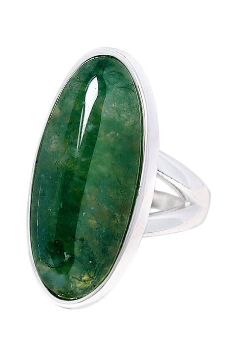 Moss Agate Oval Cabochon Ring - SF