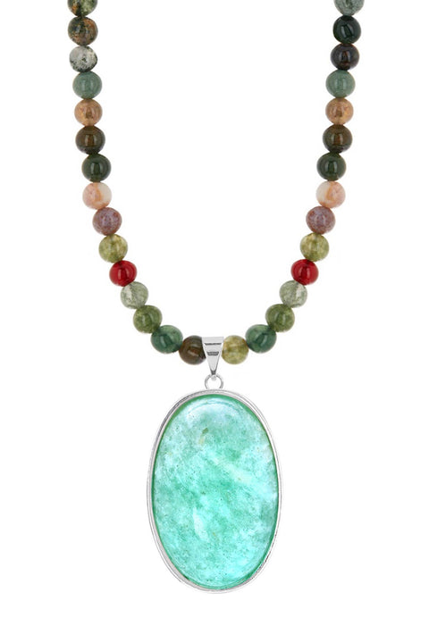 Mixed Jasper Beads Necklace With Amazonite Pendant - SF