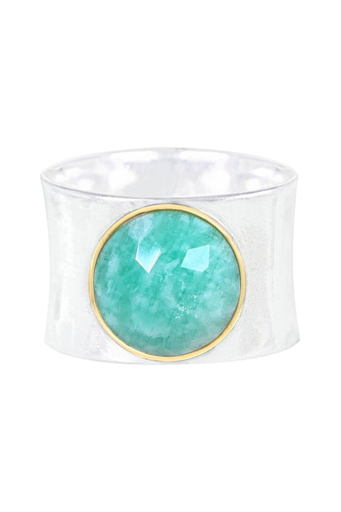 Amazonite Two Tone Plated Wide Ring - SF