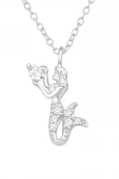 Sterling Silver Mermaid Necklace with Cubic Zirconia - SS