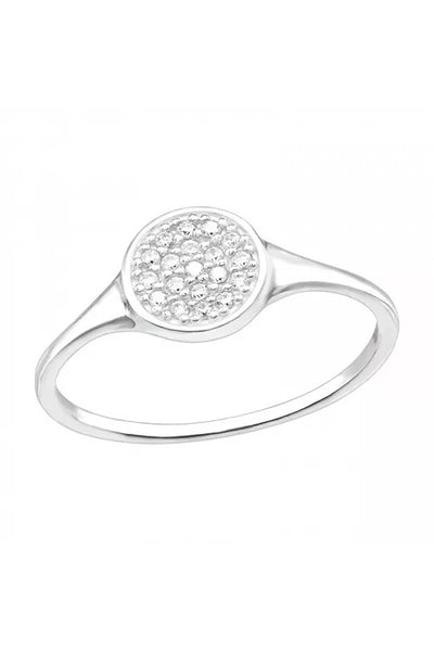 Sterling Silver Round Face Ring with CZ - SS
