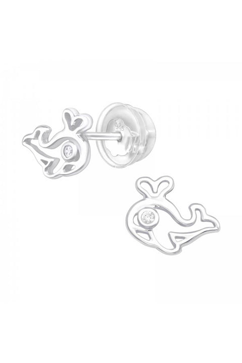 Premium Children's Sterling Silver Whale Ear Studs & CZ - SS
