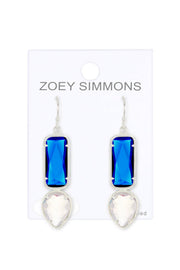 Swiss Blue & Moonstone Crystal Hanging Post Earrings - SF