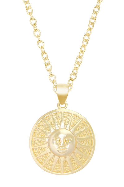 14k Gold Plated Aztec Sun Drop Pendant Necklace - GF