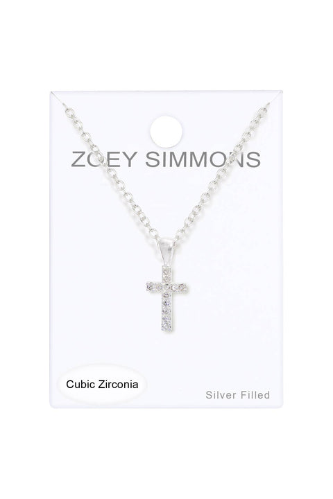 Cubic Zirconia Pave Cross Pendant Necklace - SF