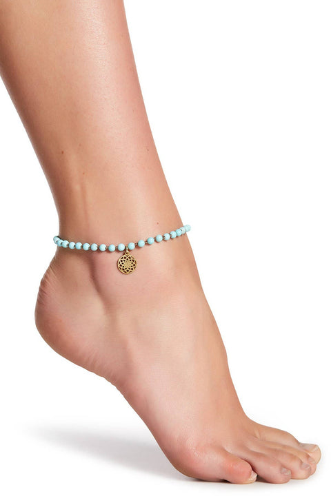 Turquoise & Infinity Charm Anklet - GF