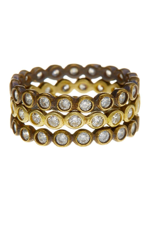 Antique Brass CZ Stack Ring Set - GF