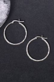 Sterling Silver Bambbo Pattern Hoop Earrings - SS