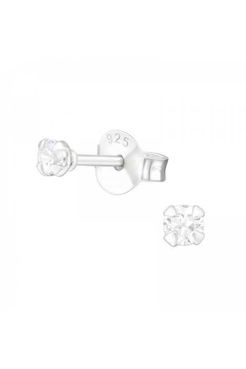 Sterling Silver Round 2.5mm Ear Studs With CZ - SS
