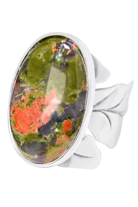 Unakite Open Leaf Statement Ring - SF