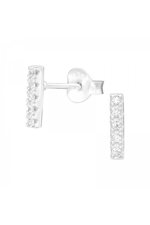 Sterling Silver Bar Ear Studs With Cubic Zirconia - SS