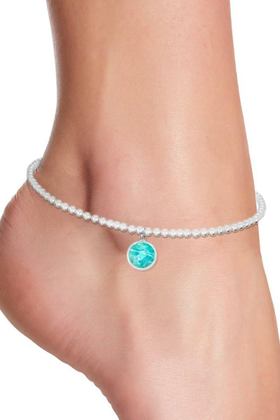 Amazonite Beaded Round Charm Anklet - SF