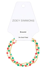 Green Agate & Red Agate Christmas Bracelet - GF