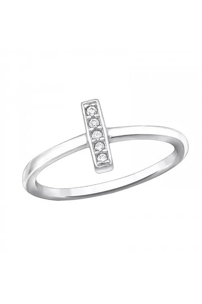 Sterling Silver Geo Bar Ring With CZ - SS
