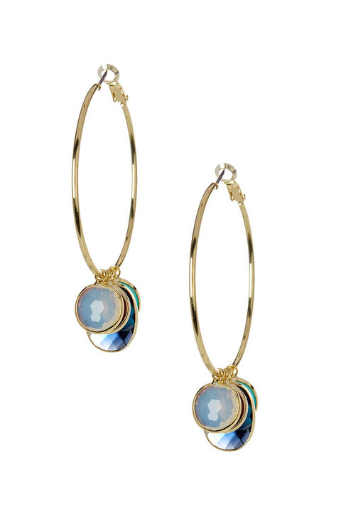 Slide -On Multi Stones Hoop Earrings - GF