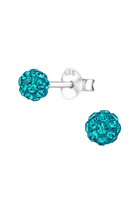 Sterling Silver Ball Ear Studs With Crystal - SS