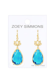 Swiss Blue Crystal & Lotus Drop Earrings - GF