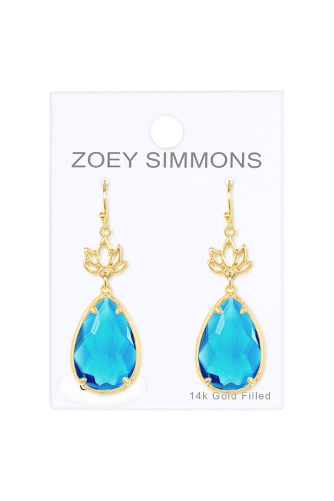 Swiss Blue Crystal & Lotus Drop Earrings - GF