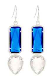 Swiss Blue & Moonstone Crystal Hanging Post Earrings - SF