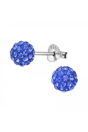Sterling Silver Ball Ear Studs With Crystal - SS