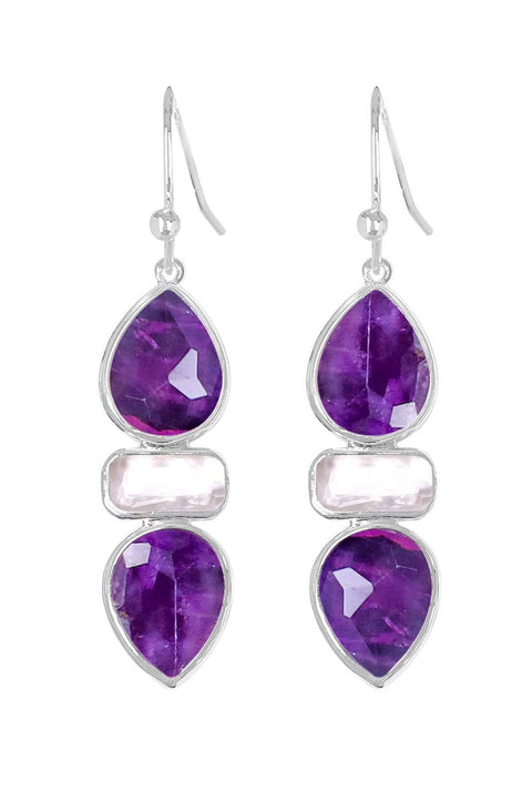 Amethyst With Pearl Drop Earrings - SF