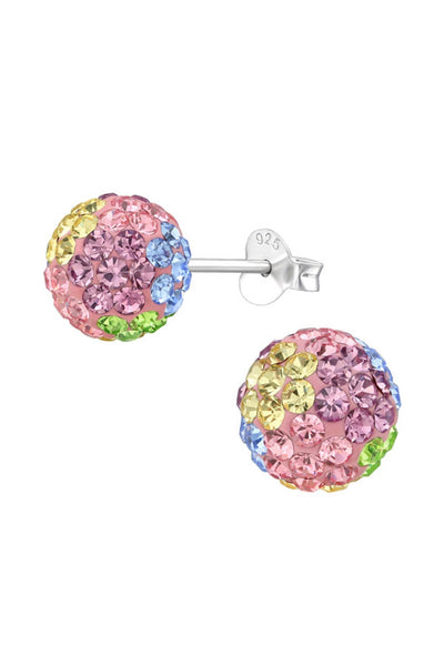 Sterling Silver Ball Ear Studs With Crystal - SS