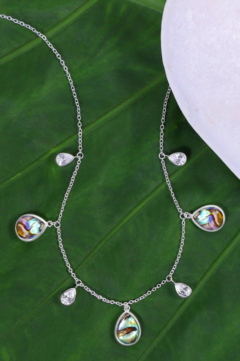 Abalone With CZ Station Necklace - SF